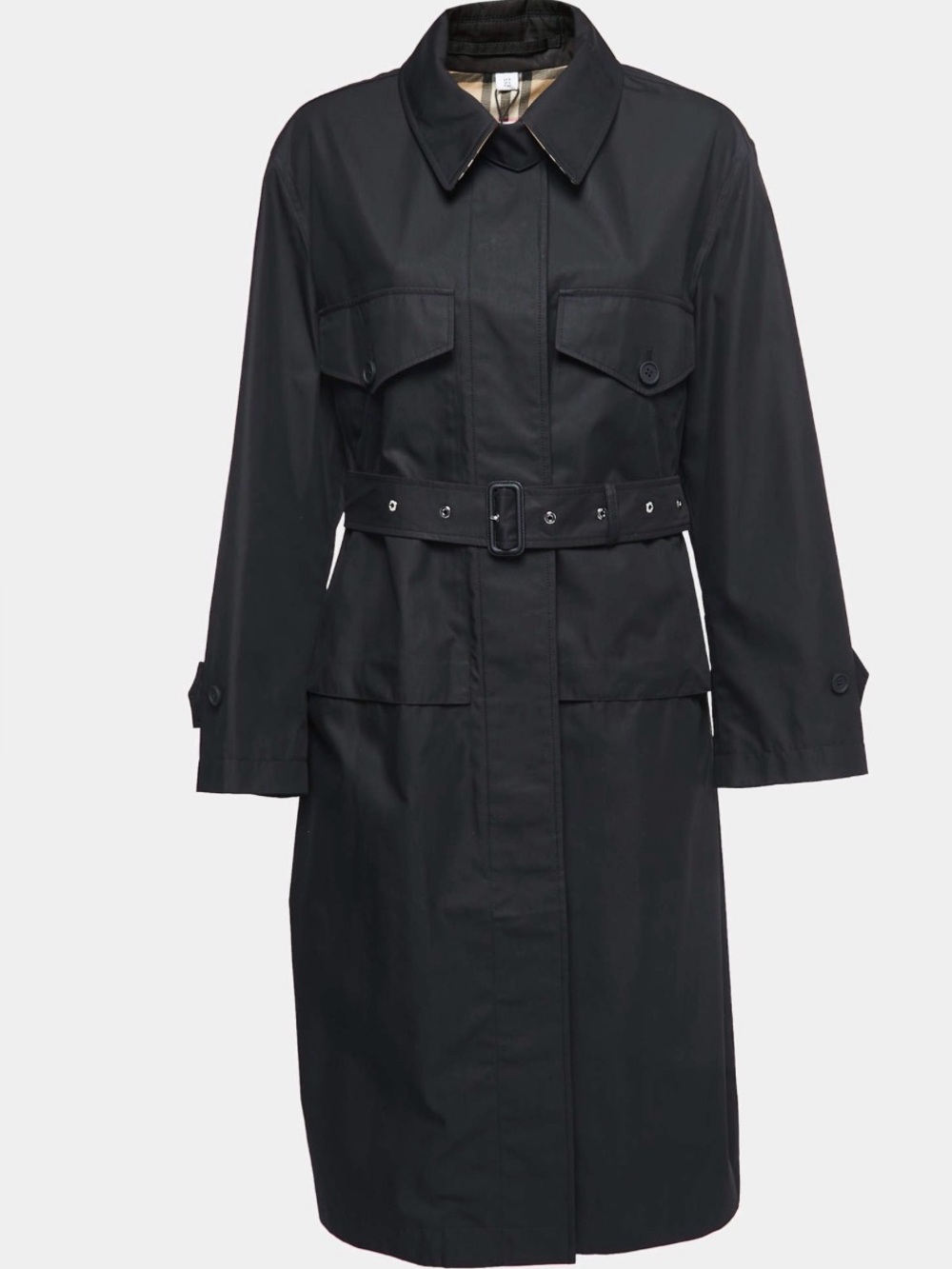 Burberry Black Gabardine Swingate Belted Trench Coat Women’s Size M